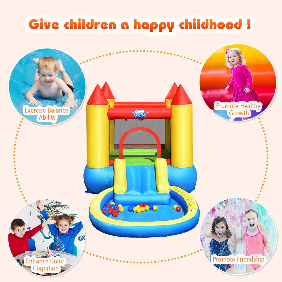 Inflatable Kids Slide Bounce House with 550w Blower by DirectDeals