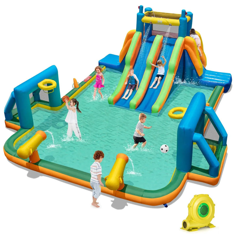 Kids Inflatable Water Slide with 2 Long Slides and 2 Soccer Gates with 1100W Blower by DirectDeals