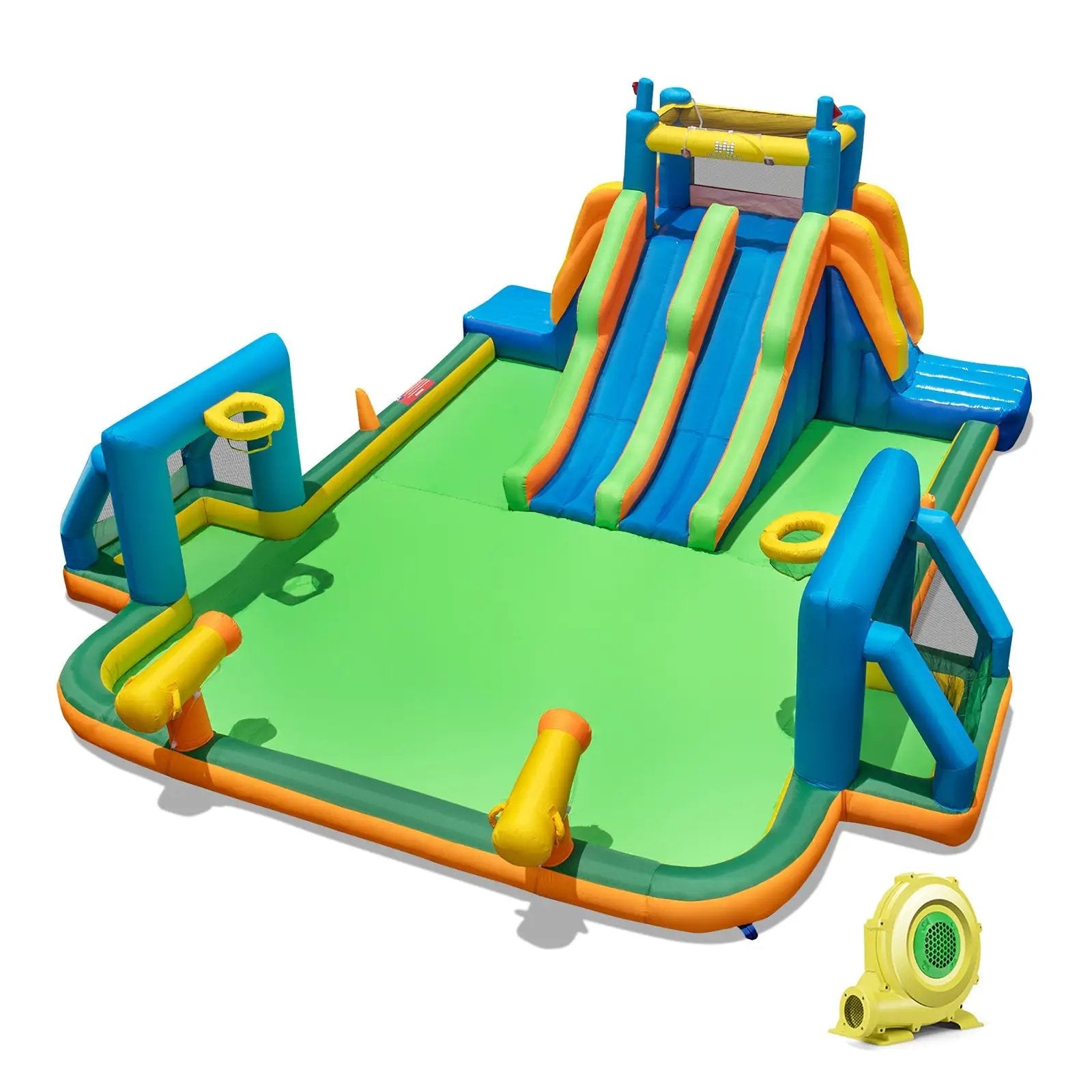 Kids Inflatable Water Slide with 2 Long Slides and 2 Soccer Gates with 950W Blower by DirectDeals