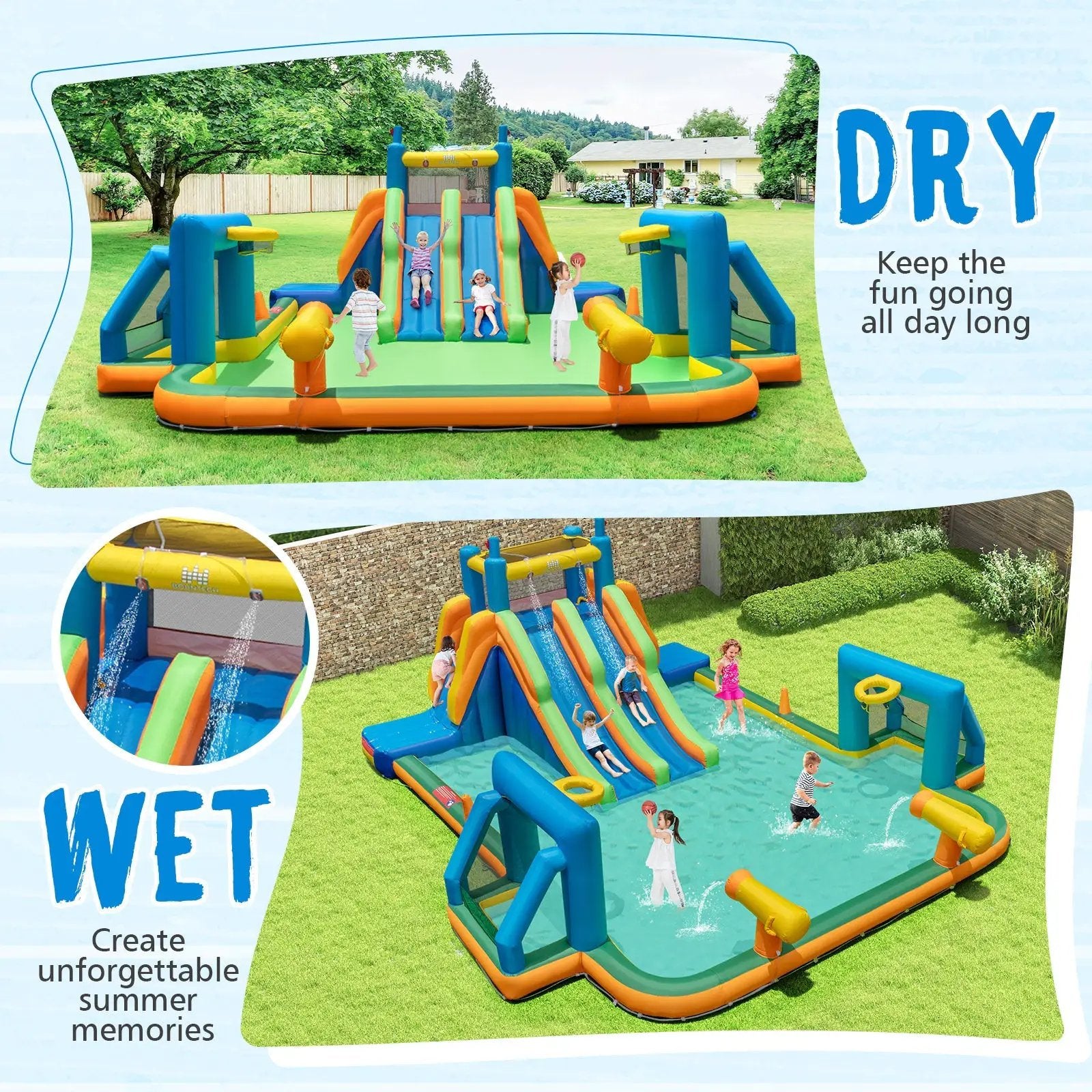 Kids Inflatable Water Slide with 2 Long Slides and 2 Soccer Gates with 950W Blower by DirectDeals