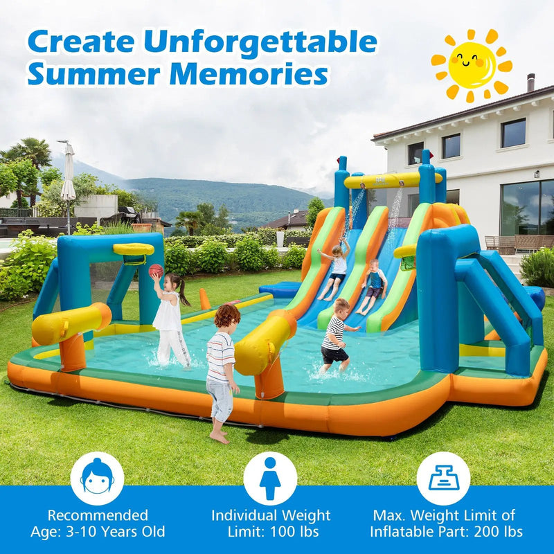 Kids Inflatable Water Slide with 2 Long Slides and 2 Soccer Gates Without Blower by DirectDeals