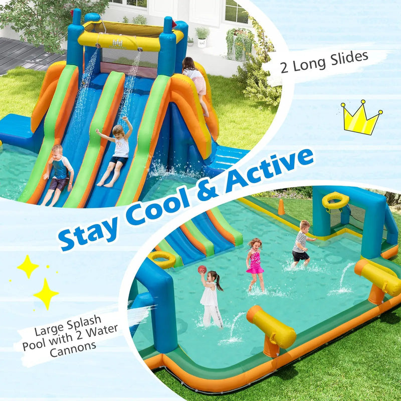 Kids Inflatable Water Slide with 2 Long Slides and 2 Soccer Gates Without Blower by DirectDeals
