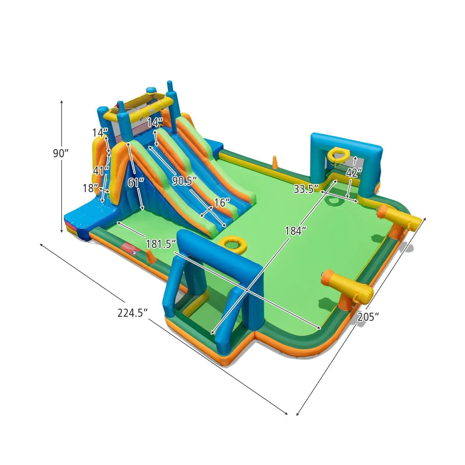 Kids Inflatable Water Slide with 2 Long Slides and 2 Soccer Gates Without Blower by DirectDeals