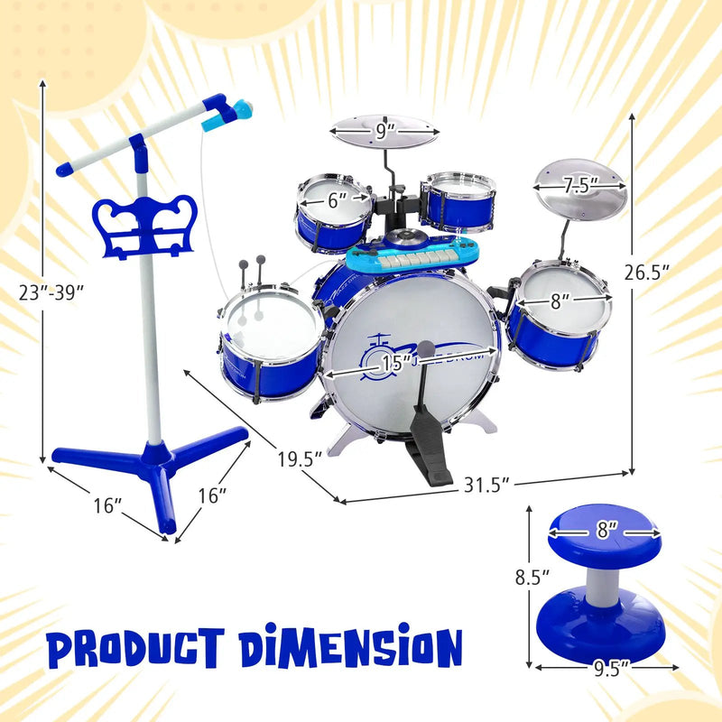 Kids Jazz Drum Keyboard Set with Stool and Microphone Stand by DirectDeals
