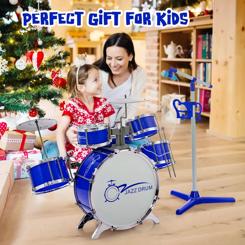 Kids Jazz Drum Keyboard Set with Stool and Microphone Stand by DirectDeals