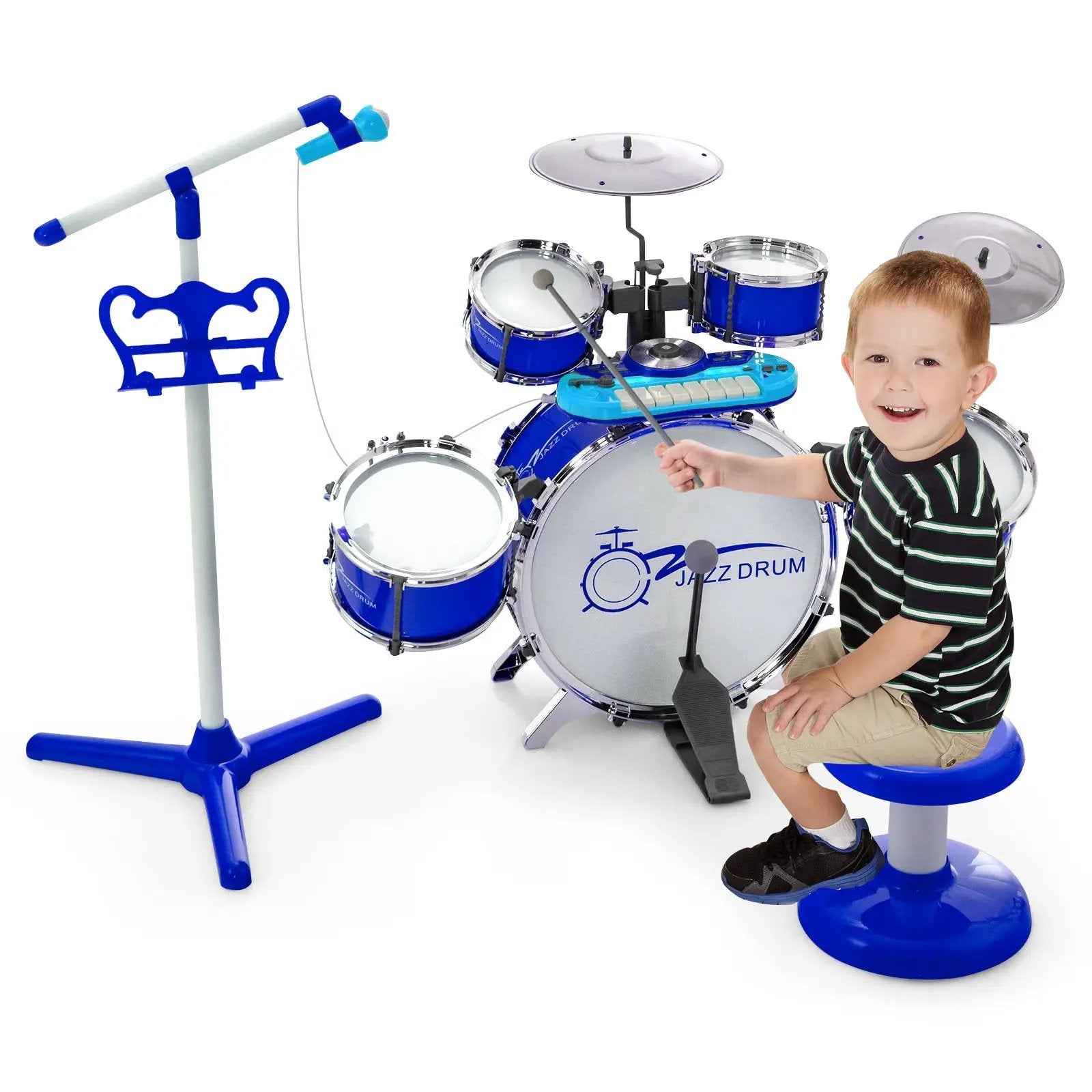Kids Jazz Drum Keyboard Set with Stool and Microphone Stand by DirectDeals