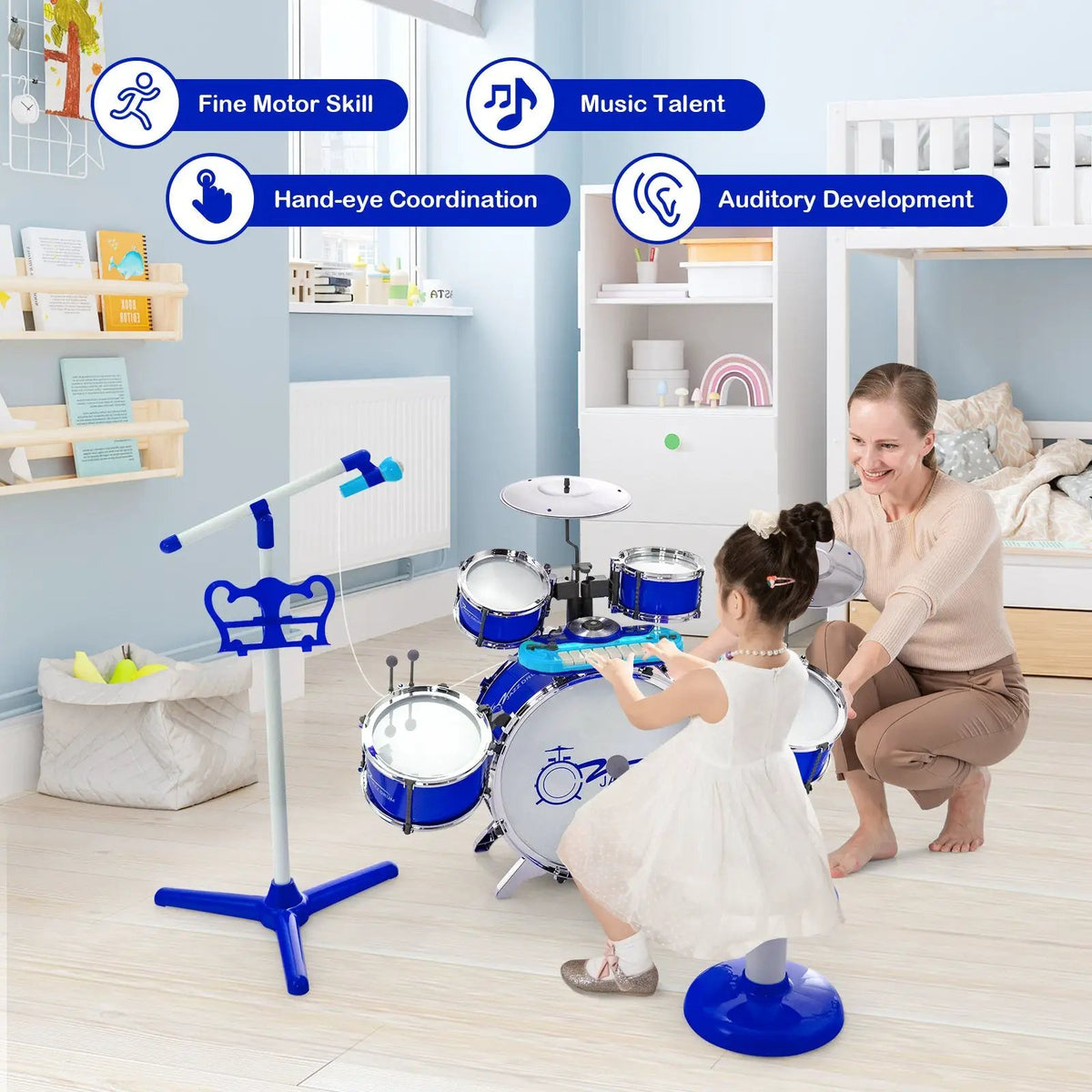 Kids Jazz Drum Keyboard Set with Stool and Microphone Stand by DirectDeals