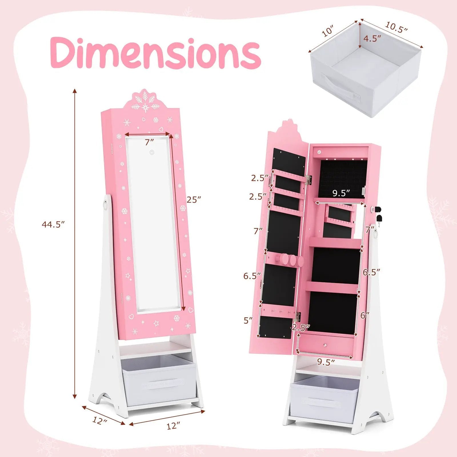 Kids Jewelry Armoire Freestanding Jewelry Cabinet with 3-Color Lighted Full Length Mirror by DirectDeals