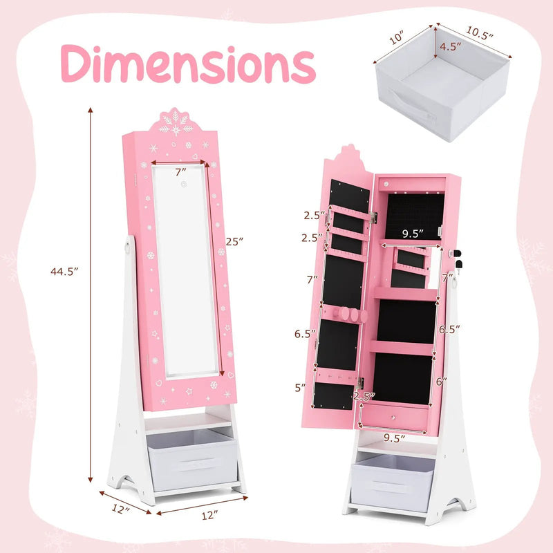 Kids Jewelry Armoire Freestanding Jewelry Cabinet with 3-Color Lighted Full Length Mirror by DirectDeals