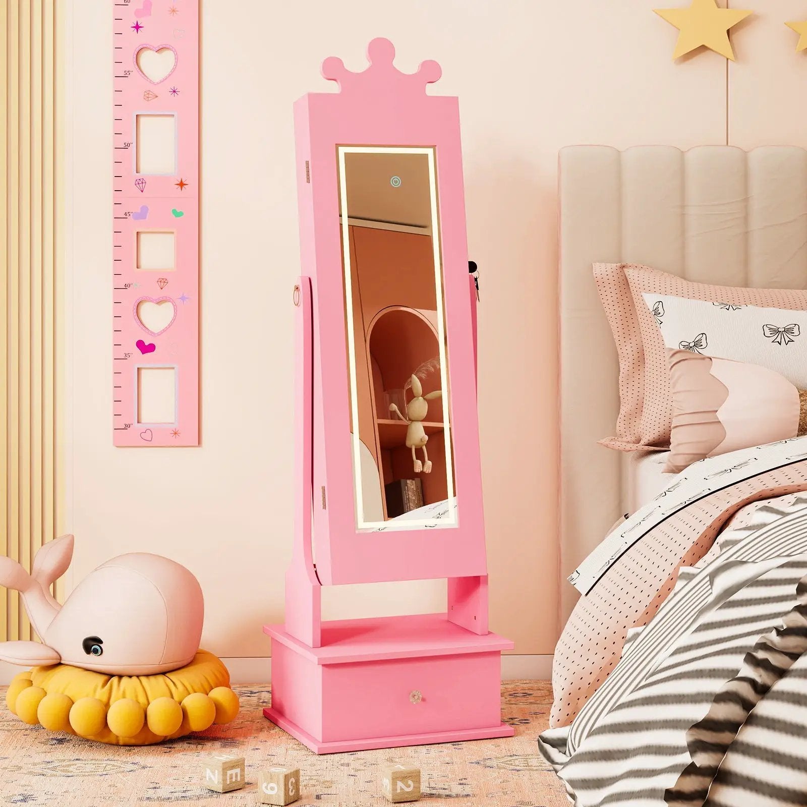 Kids Jewelry Armoire with 3-Color Lighted Full Length Mirror and Inside Led Lights by DirectDeals