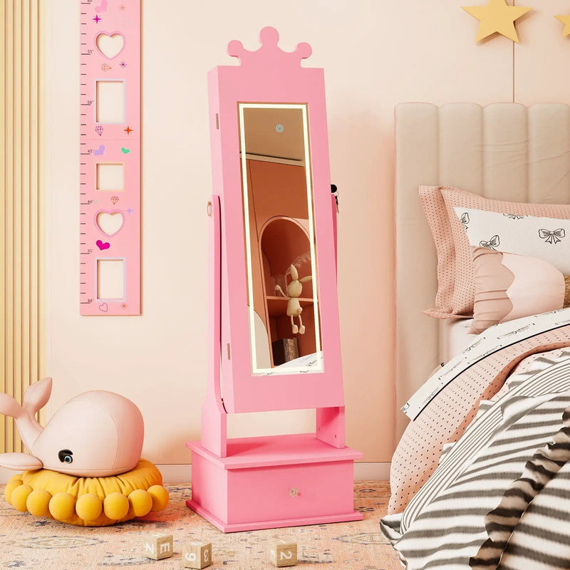 Kids Jewelry Armoire with 3-Color Lighted Full Length Mirror and Inside Led Lights by DirectDeals