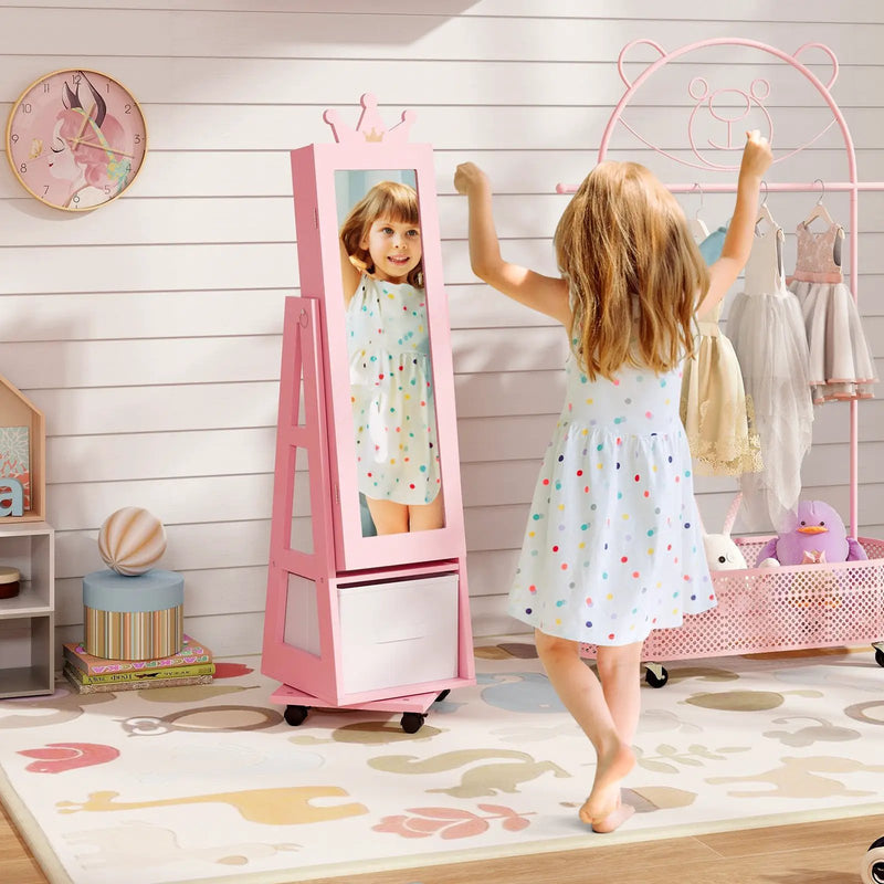 Kids Jewelry Armoire Cabinet with Swivel Base and Lockable Universal Wheels by DirectDeals