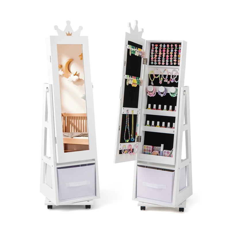 Kids Jewelry Armoire Cabinet with Swivel Base and Lockable Universal Wheels by DirectDeals