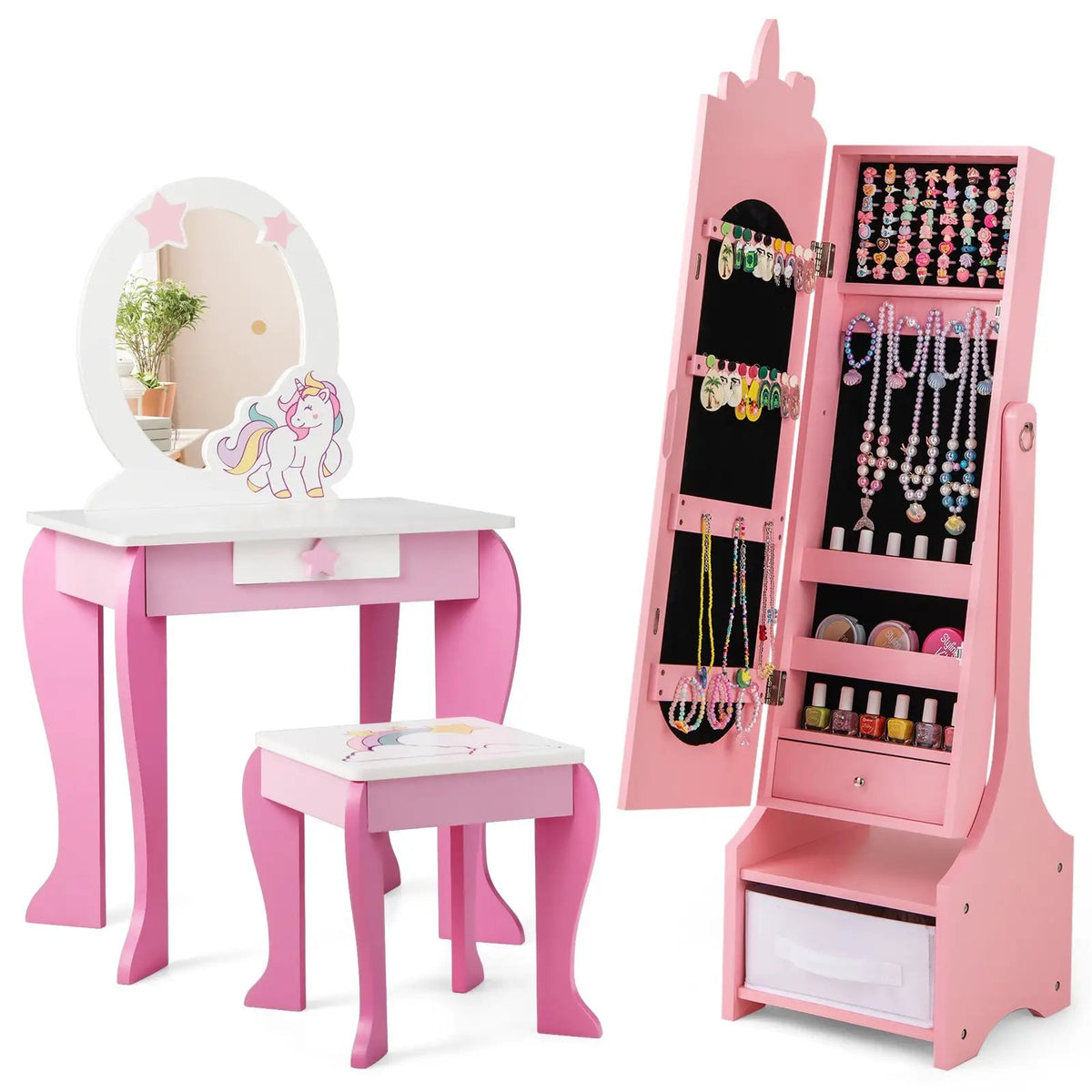 Kids Jewelry Armoire Cabinet with Storage and 2 Tilt Angles by DirectDeals
