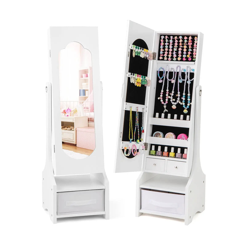 Freestanding Kids Jewelry Armoire Cabinet with Storage and 2 Tilt Angles by DirectDeals