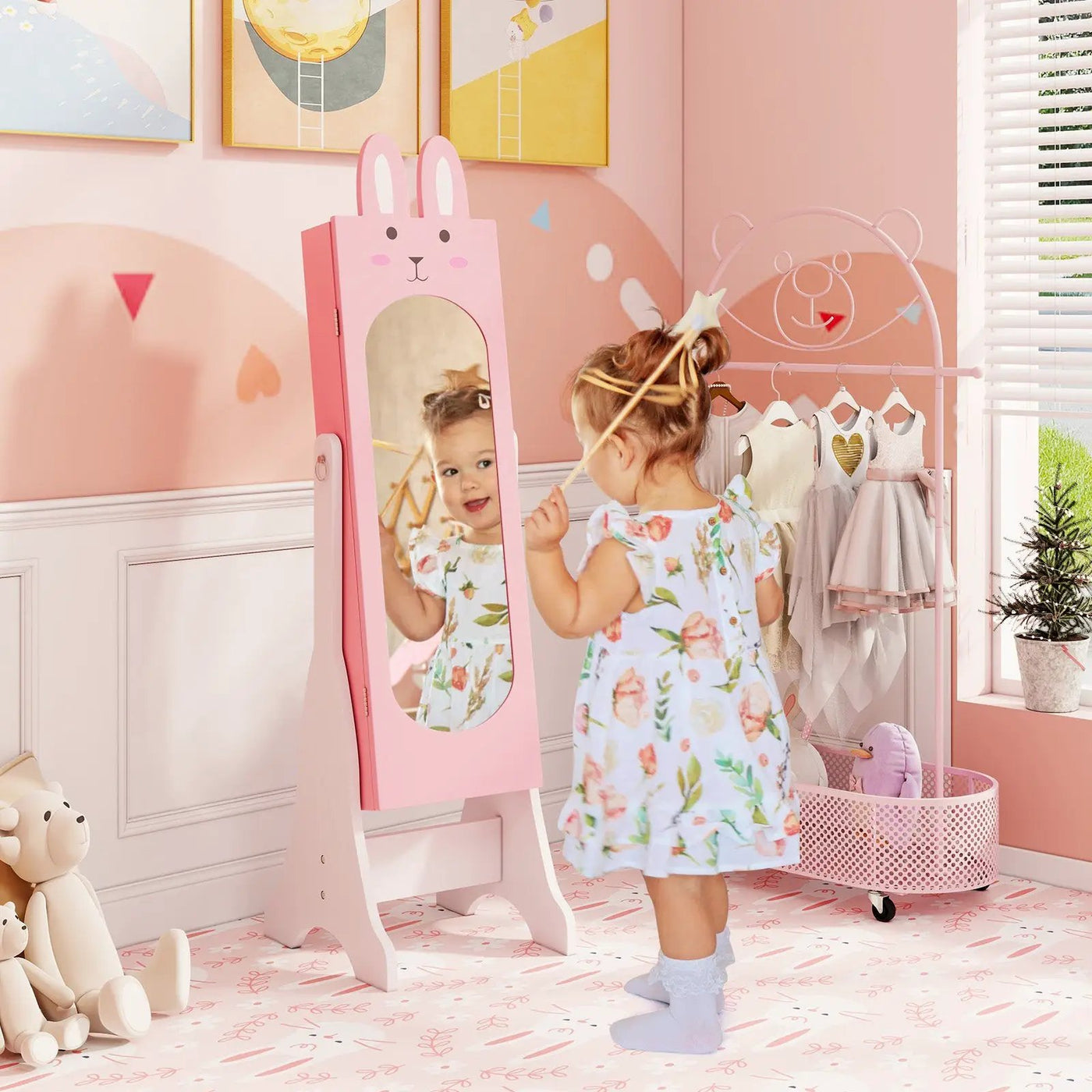 Kids Jewelry Armoire Cabinet with 2 Tilt Angles and Large Capacity by DirectDeals