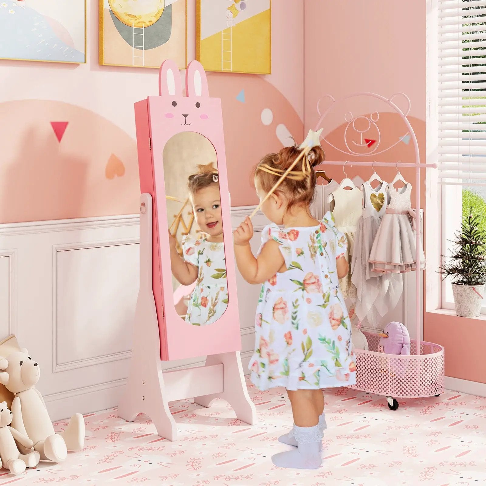 Kids Jewelry Armoire Cabinet with 2 Tilt Angles and Large Capacity by DirectDeals