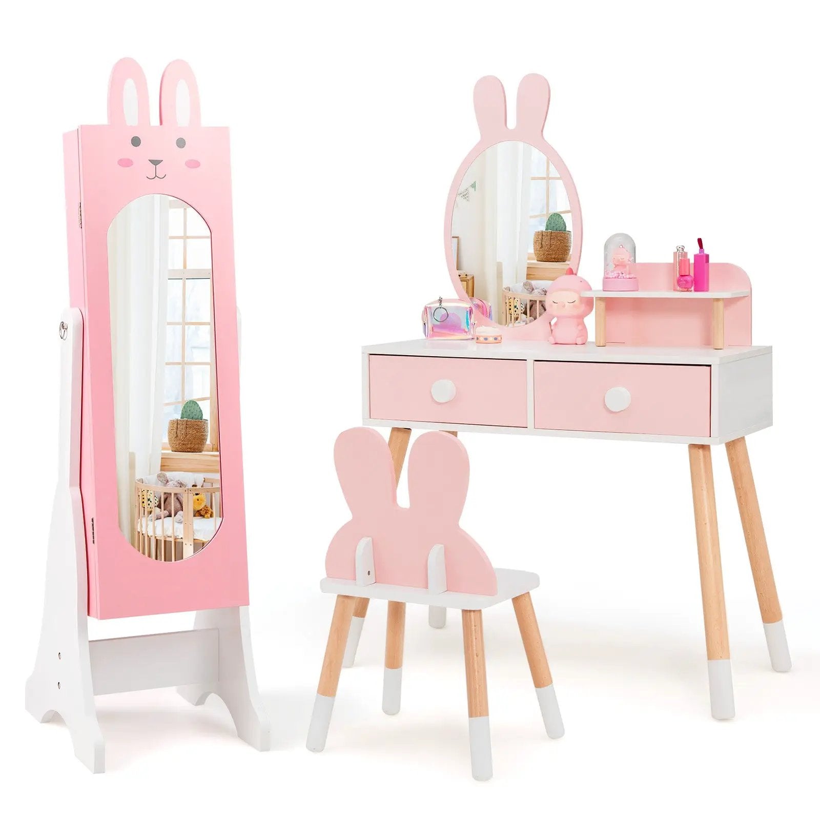 Kids Jewelry Armoire Cabinet with 2 Tilt Angles and Large Capacity by DirectDeals