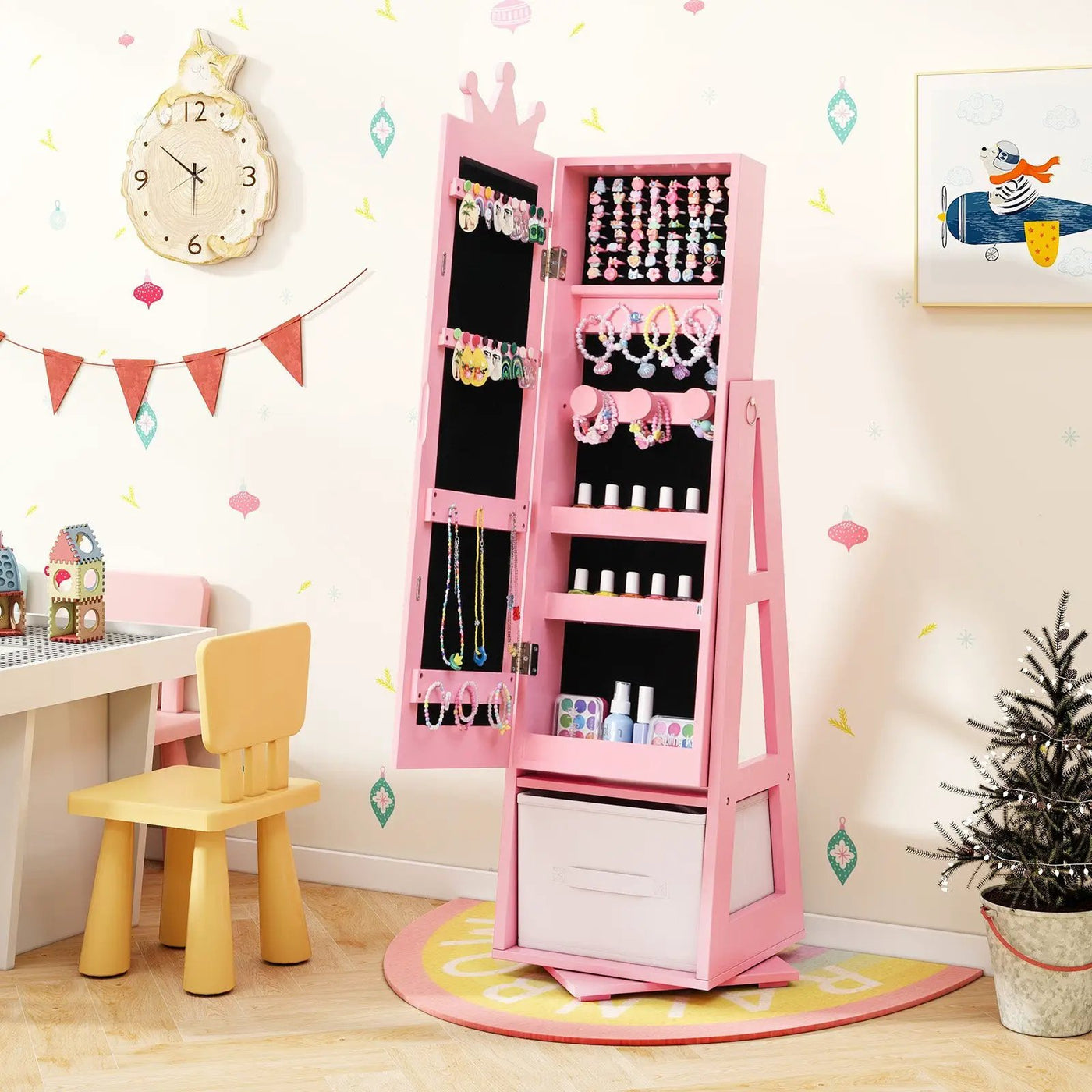 Kids Jewelry Armoire Cabinet with Large Storage Capacity and Swivel Base by DirectDeals