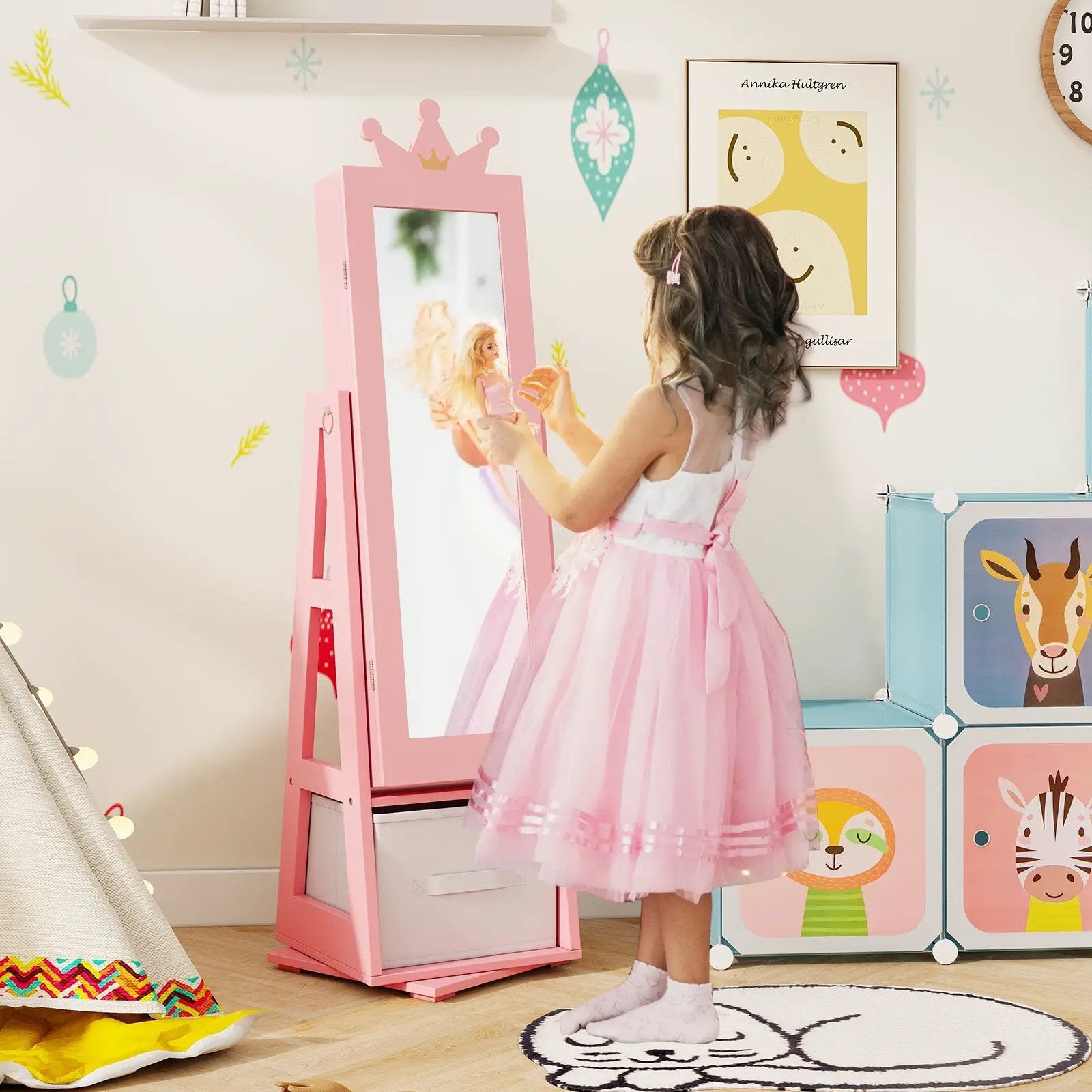 Kids Jewelry Armoire Cabinet with Large Storage Capacity and Swivel Base by DirectDeals