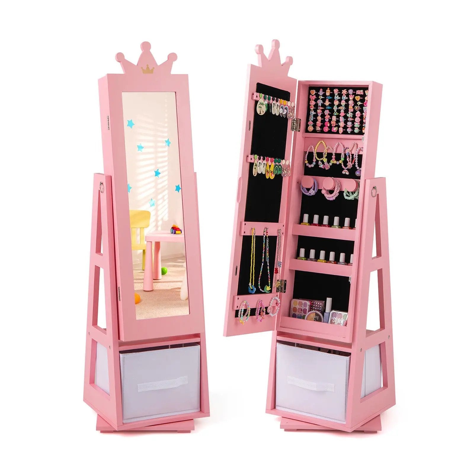 Kids Jewelry Armoire Cabinet with Large Storage Capacity and Swivel Base by DirectDeals