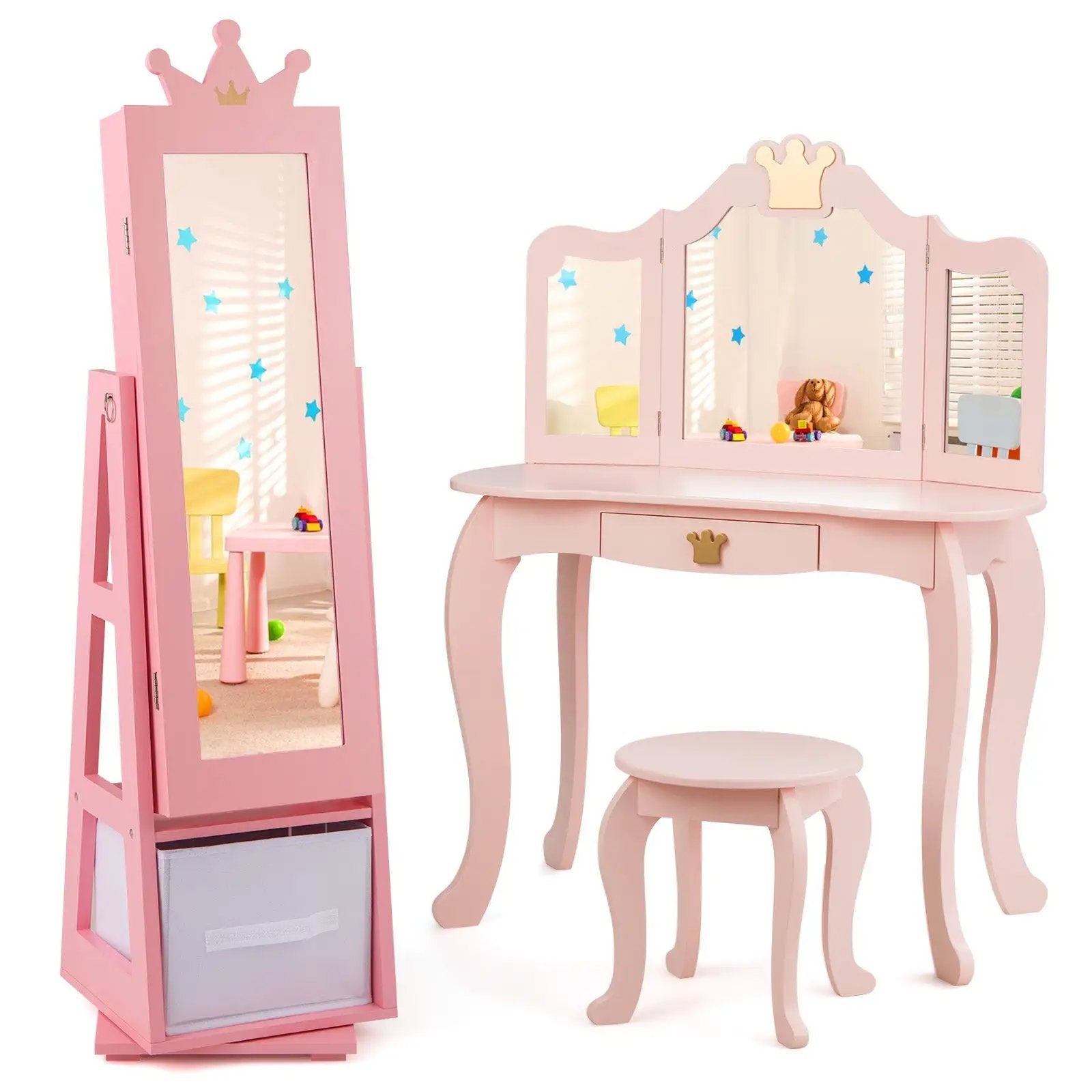 Kids Jewelry Armoire Cabinet with Large Storage Capacity and Swivel Base by DirectDeals