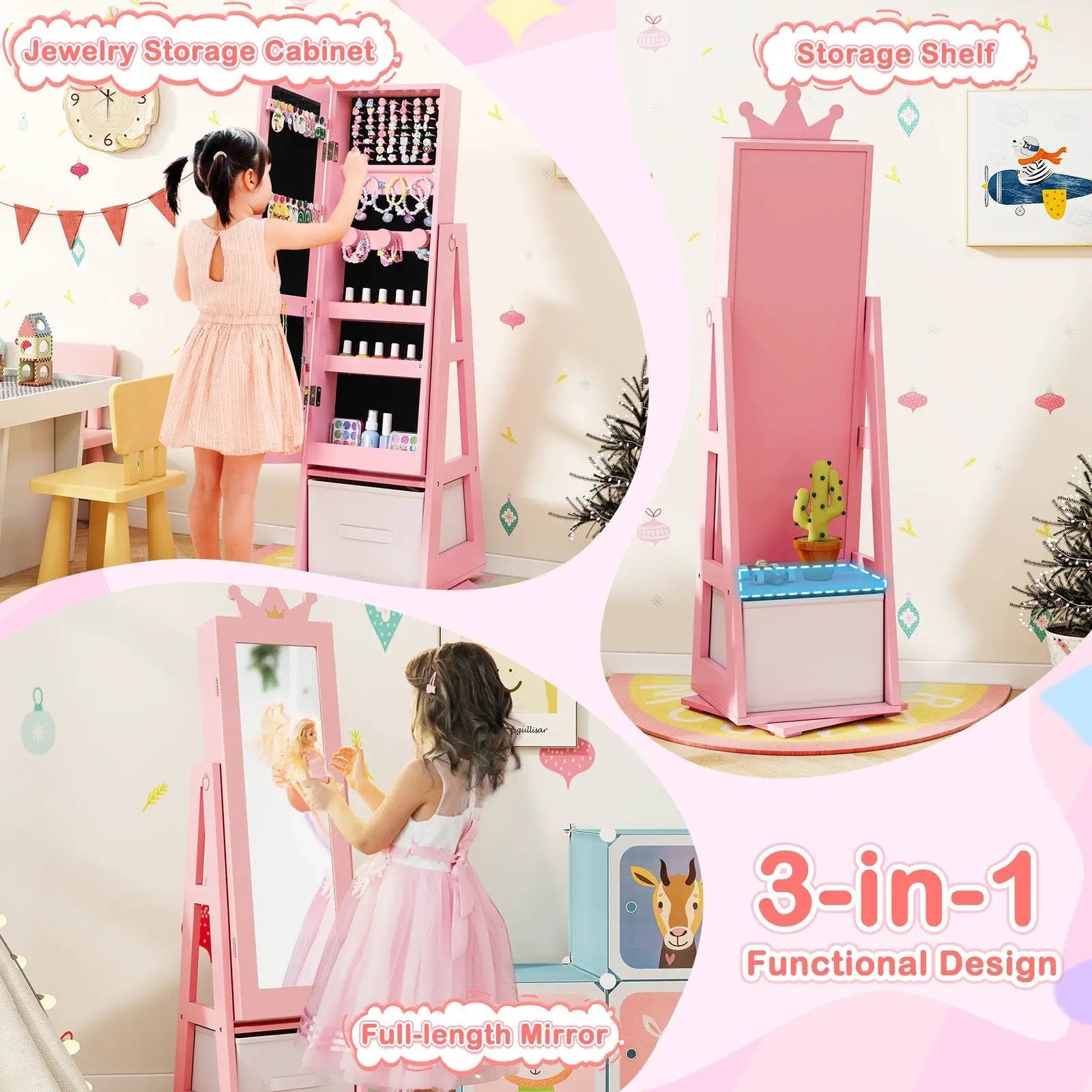 Kids Jewelry Armoire Cabinet with Large Storage Capacity and Swivel Base by DirectDeals