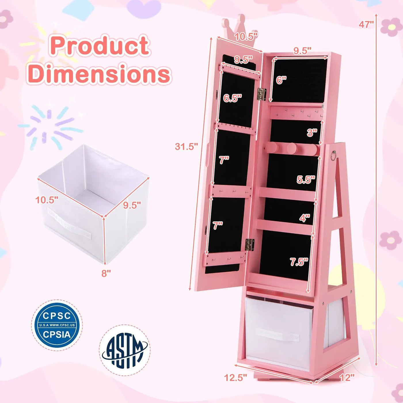 Kids Jewelry Armoire Cabinet with Large Storage Capacity and Swivel Base by DirectDeals