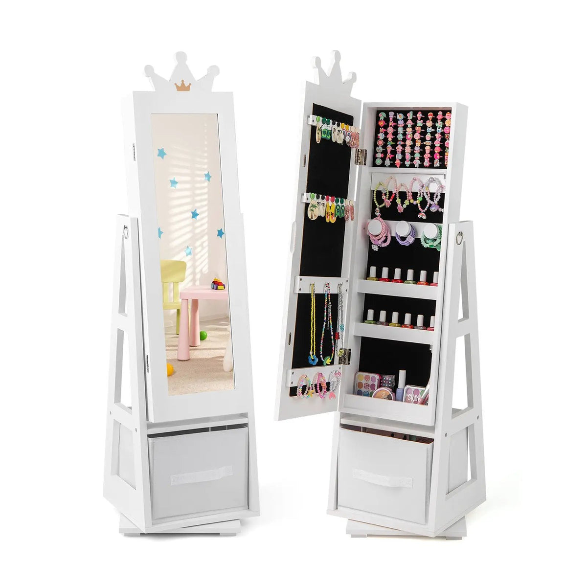 Kids Jewelry Armoire Cabinet with Large Storage Capacity and Swivel Base by DirectDeals