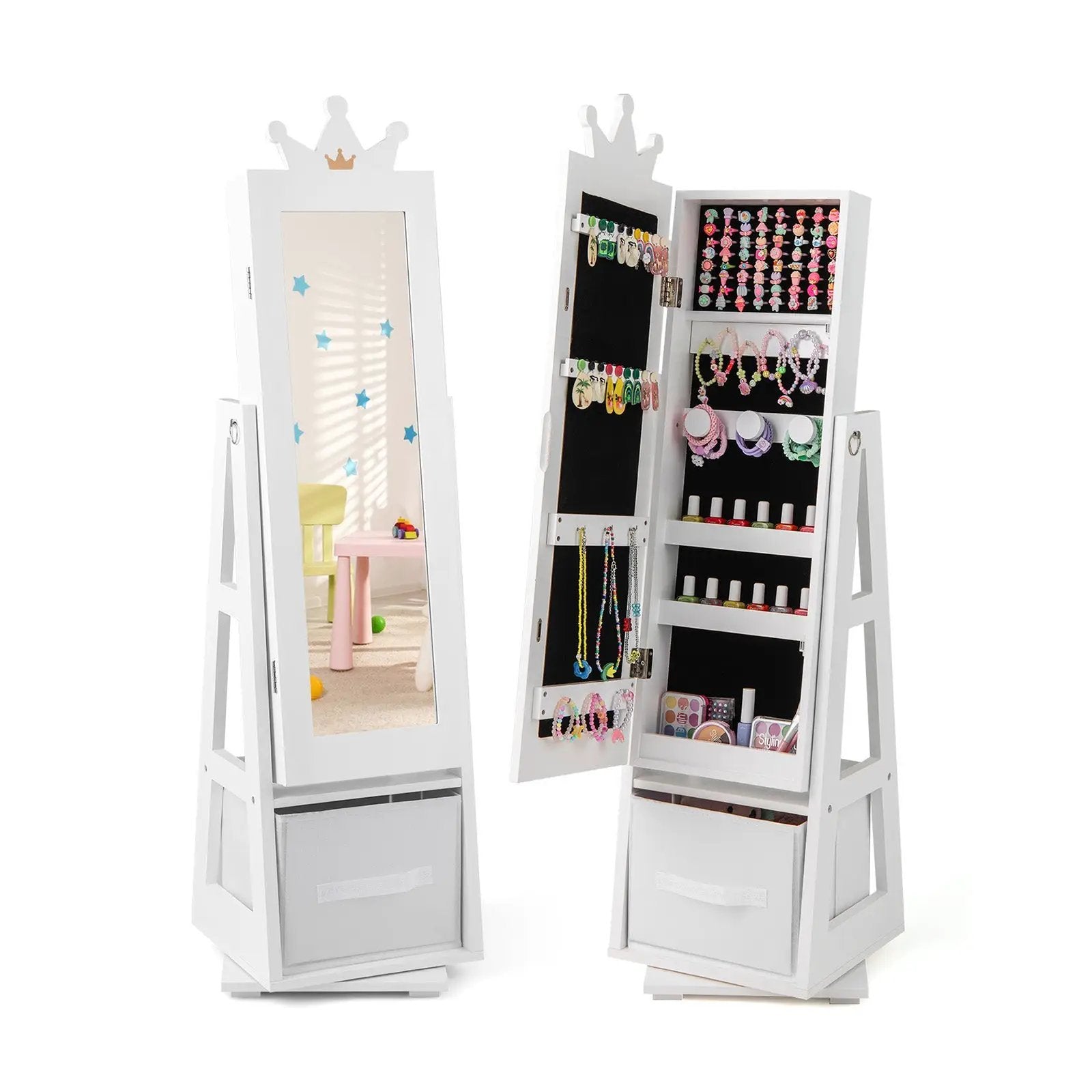 Kids Jewelry Armoire Cabinet with Large Storage Capacity and Swivel Base by DirectDeals