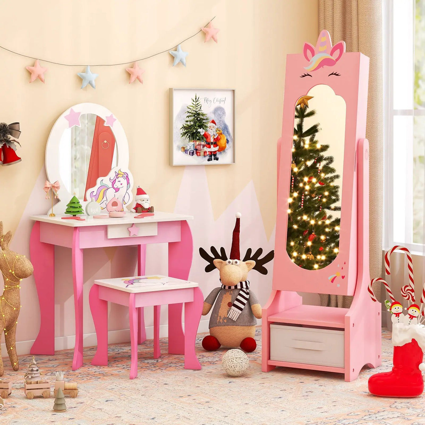 Kids Jewelry Cabinet with Full-Length Mirror for Kids Bedroom and Playroom by DirectDeals