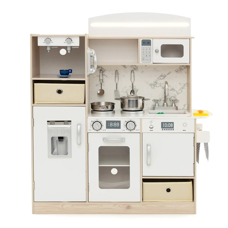 Kids Kitchen Playset with Adjustable LED Lights Removable Fabric Bins-White by DirectDeals