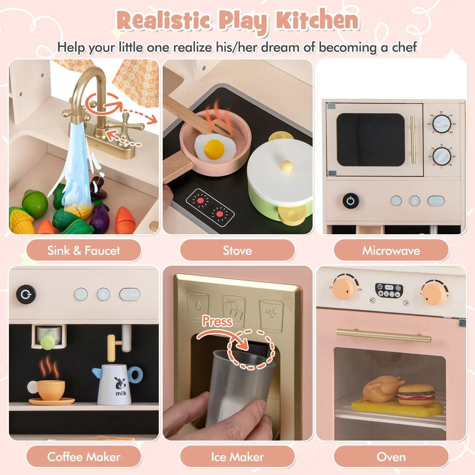 Kids Kitchen Playset with Microwave and Coffee Maker for Ages 3+ by DirectDeals