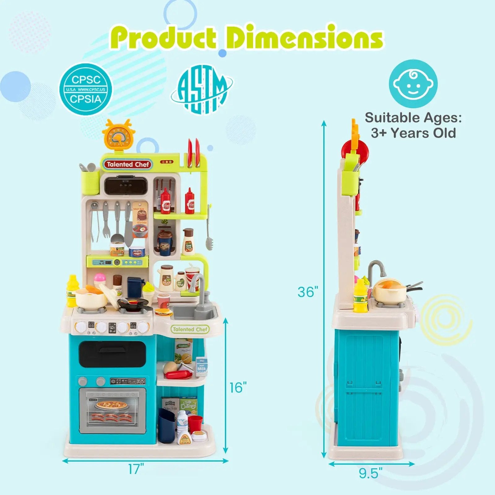 Kids Kitchen Playset Pretend Play Kitchen with Realistic Sounds and Lights by DirectDeals