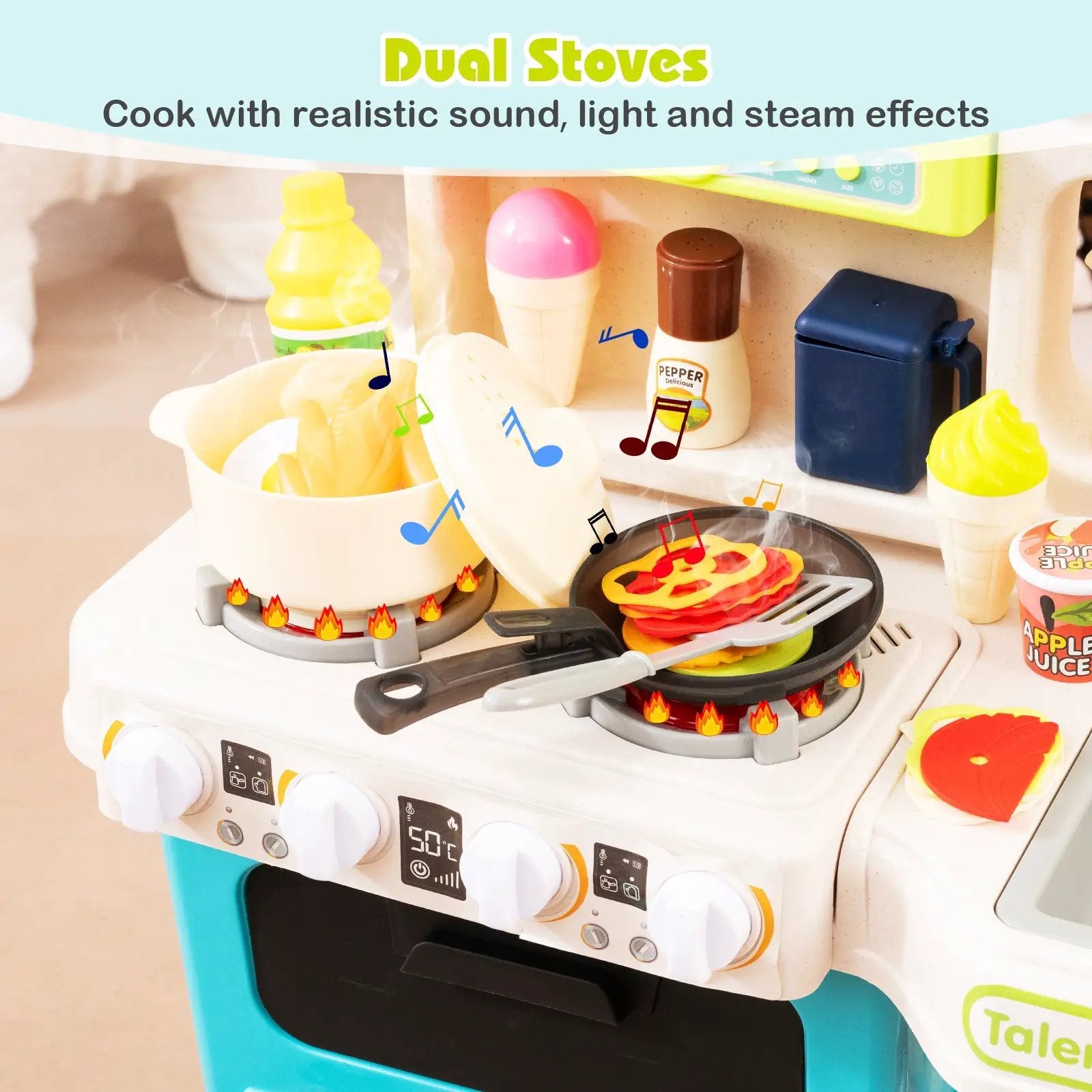 Kids Kitchen Playset Pretend Play Kitchen with Realistic Sounds and Lights by DirectDeals