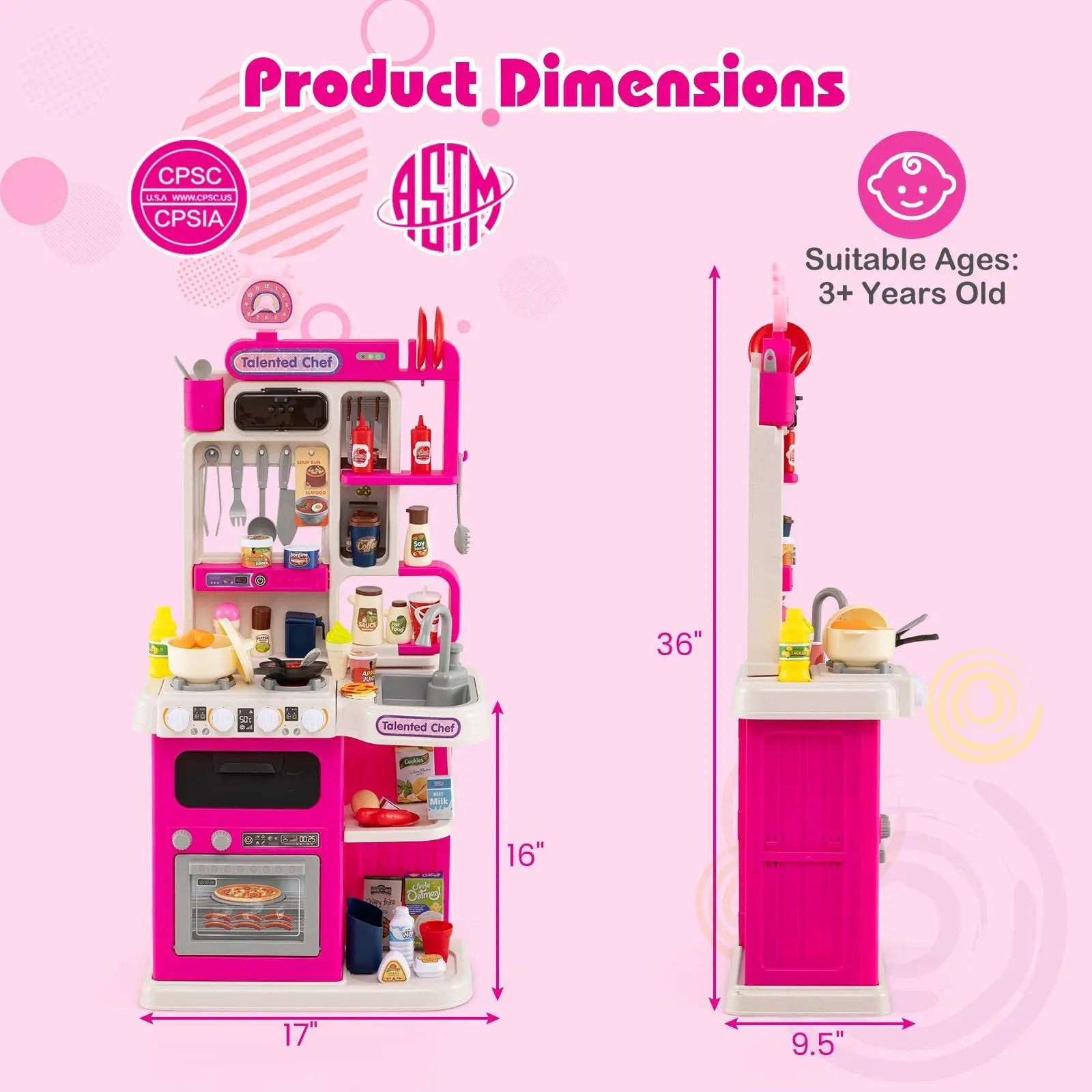 Kids Kitchen Playset Pretend Play Kitchen with Realistic Sounds and Lights by DirectDeals