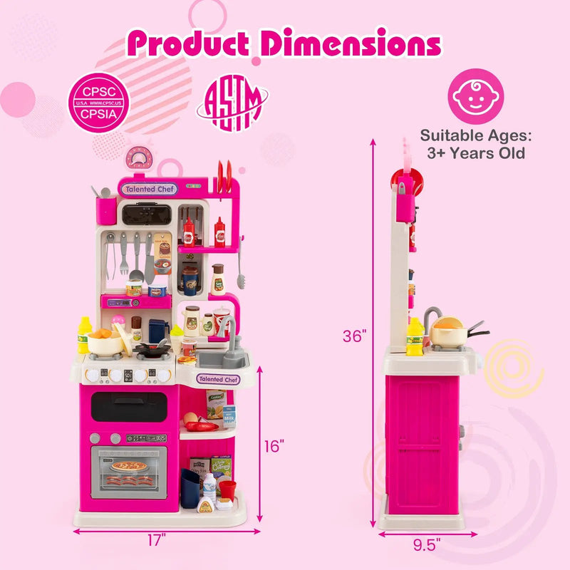 Kids Kitchen Playset Pretend Play Kitchen with Realistic Sounds and Lights by DirectDeals
