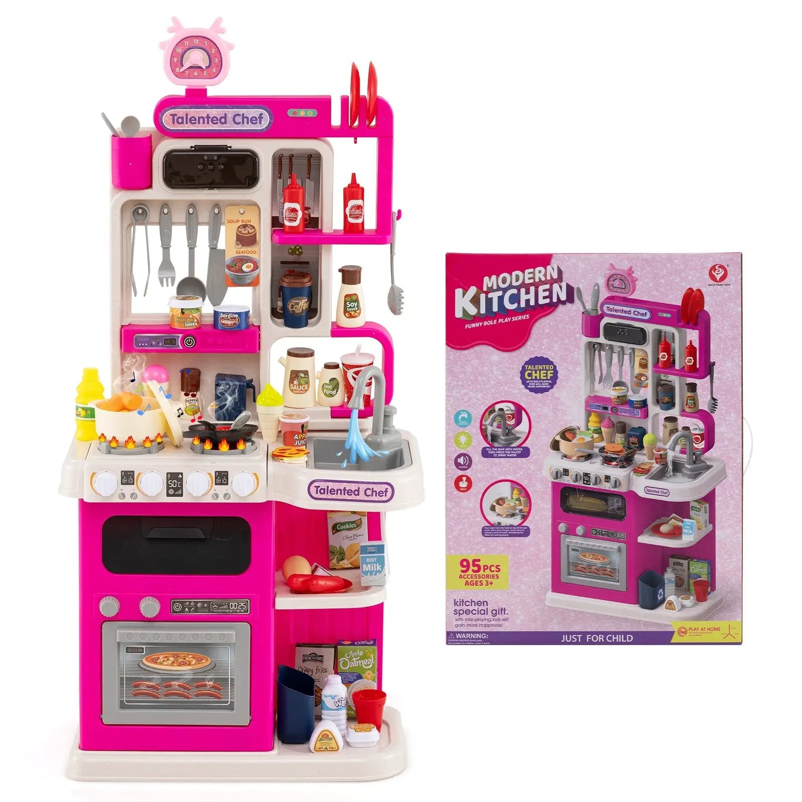 Kids Kitchen Playset Pretend Play Kitchen with Realistic Sounds and Lights by DirectDeals