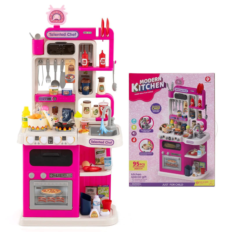 Kids Kitchen Playset Pretend Play Kitchen with Realistic Sounds and Lights by DirectDeals