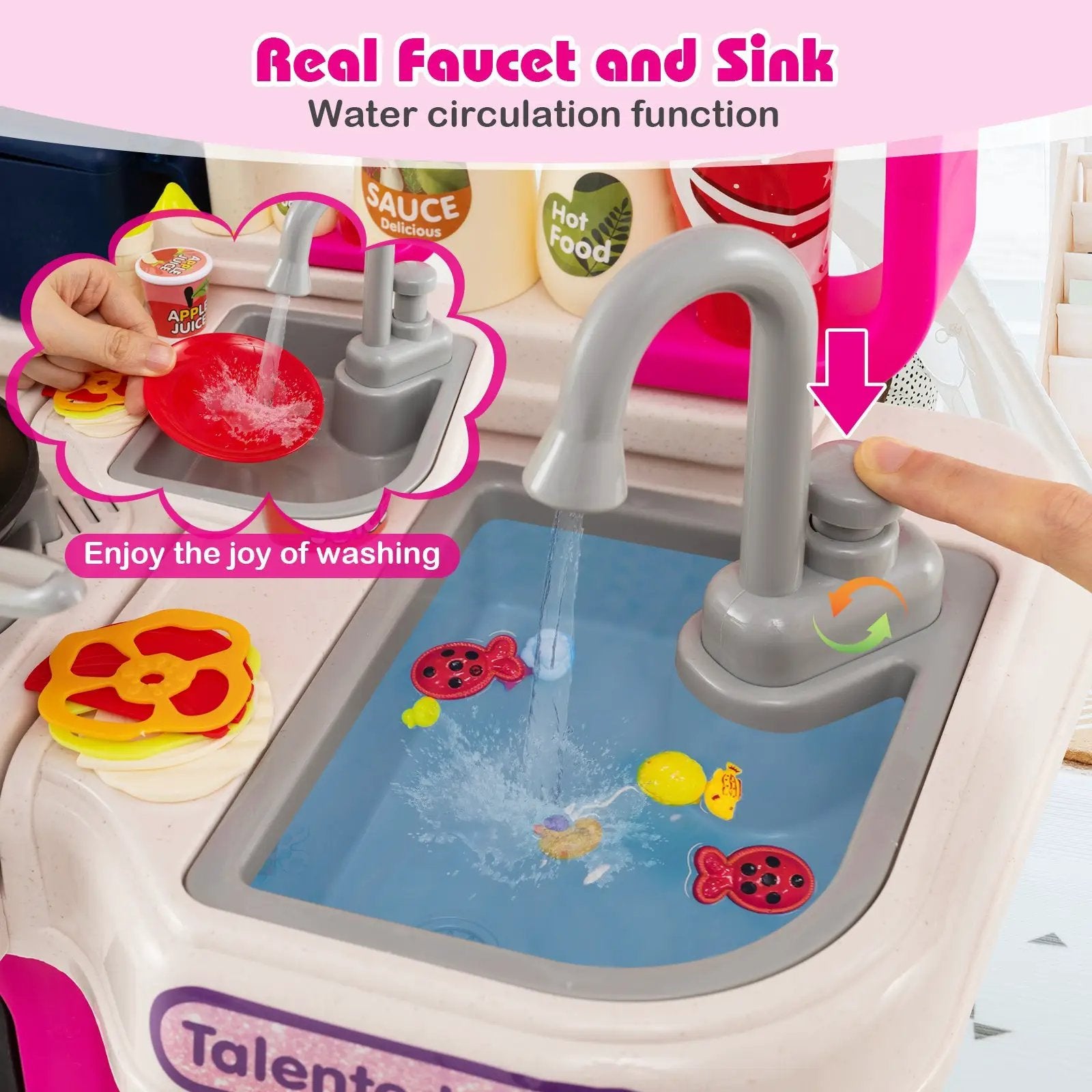Kids Kitchen Playset Pretend Play Kitchen with Realistic Sounds and Lights by DirectDeals