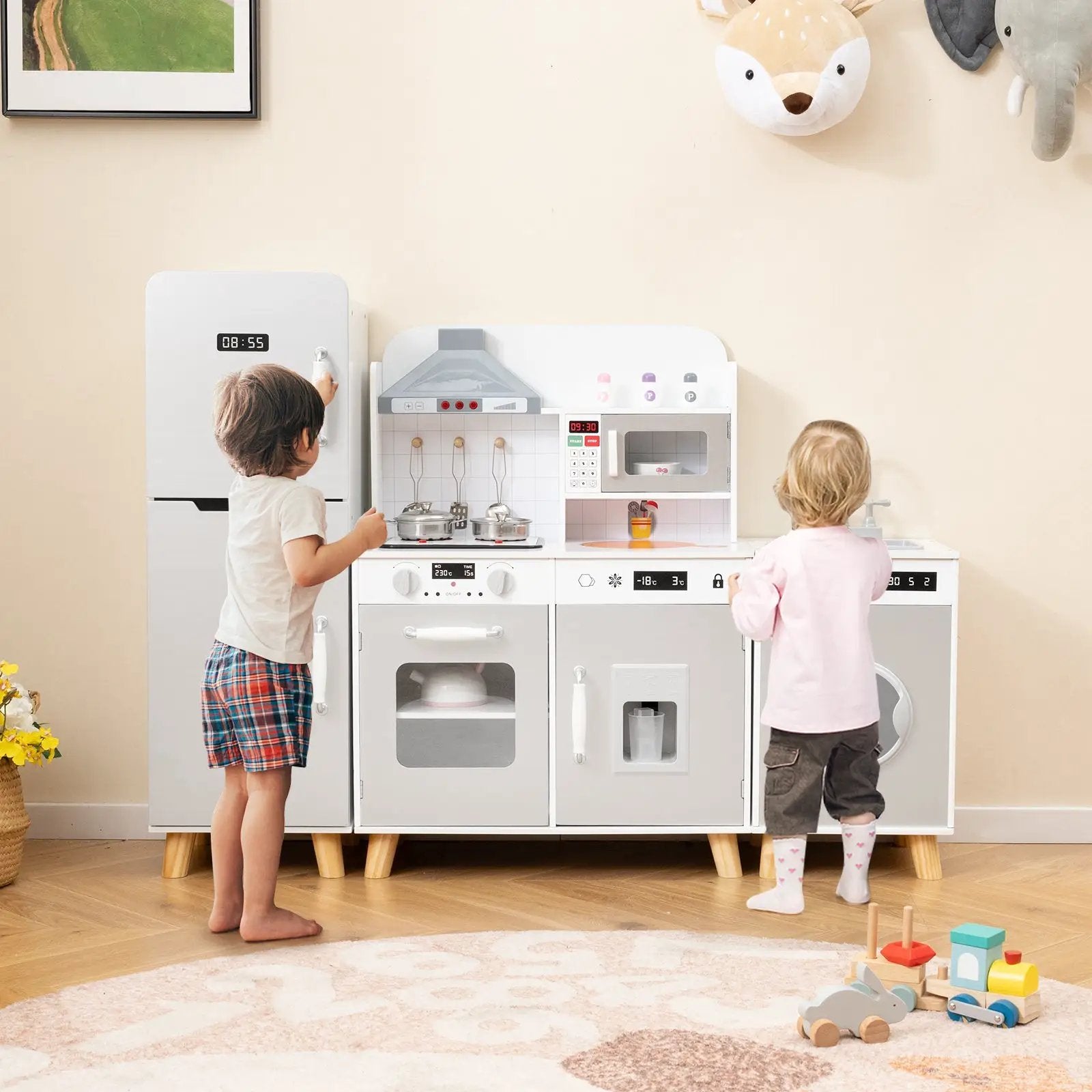 Kids Kitchen Playset 3-in-1 with Refrigerator and Washing Machine-Gray by DirectDeals