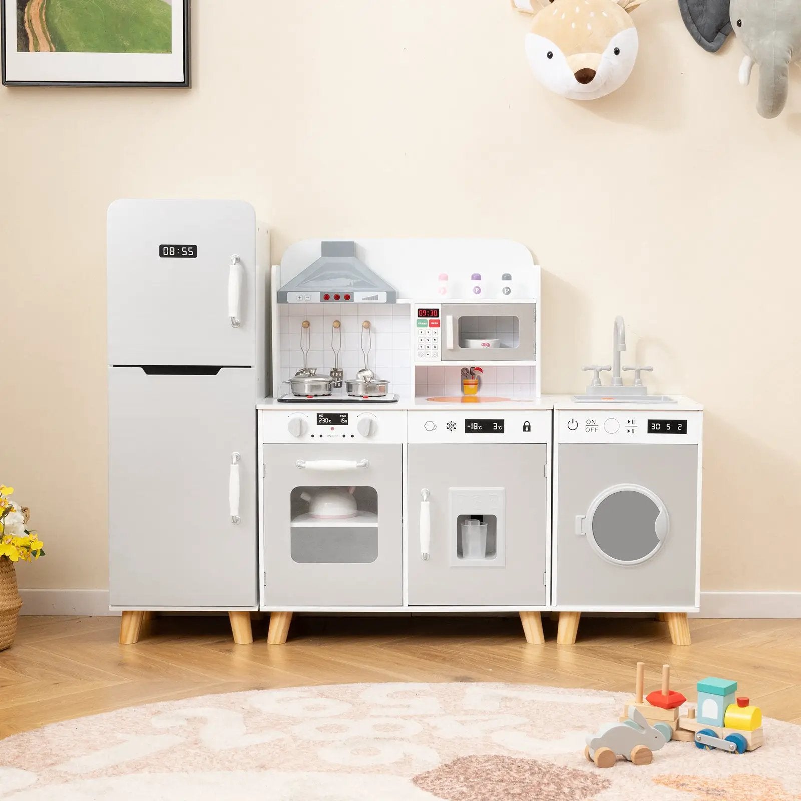 Kids Kitchen Playset 3-in-1 with Refrigerator and Washing Machine-Gray by DirectDeals