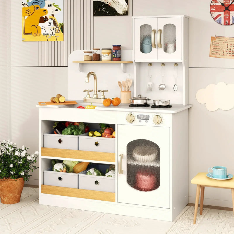 Kids Kitchen Playset with Cooking Accessories and Toy Cuttable Veggies-White by DirectDeals