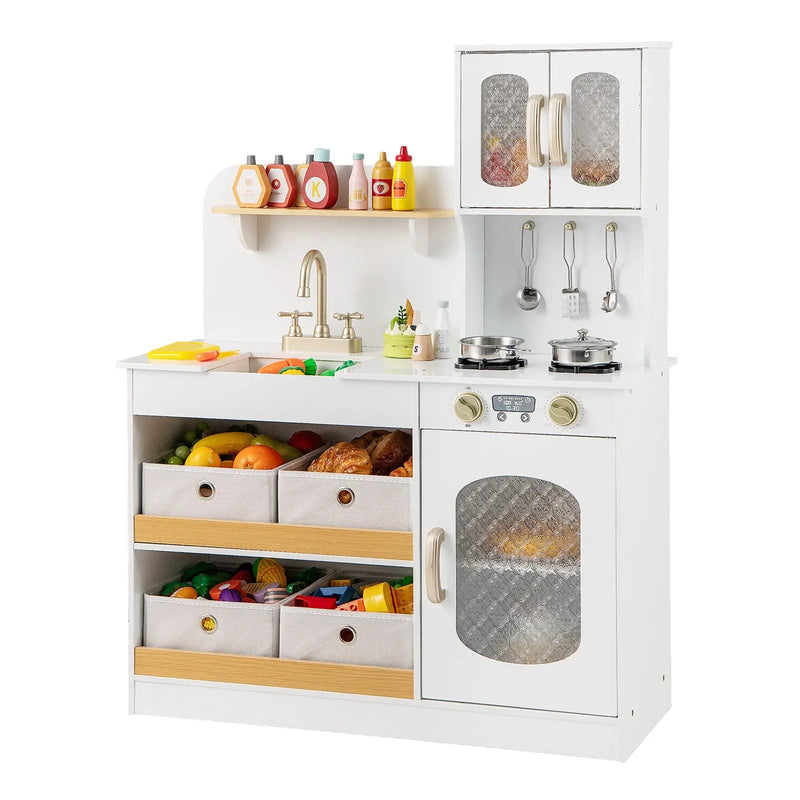 Kids Kitchen Playset with Cooking Accessories and Toy Cuttable Veggies-White by DirectDeals