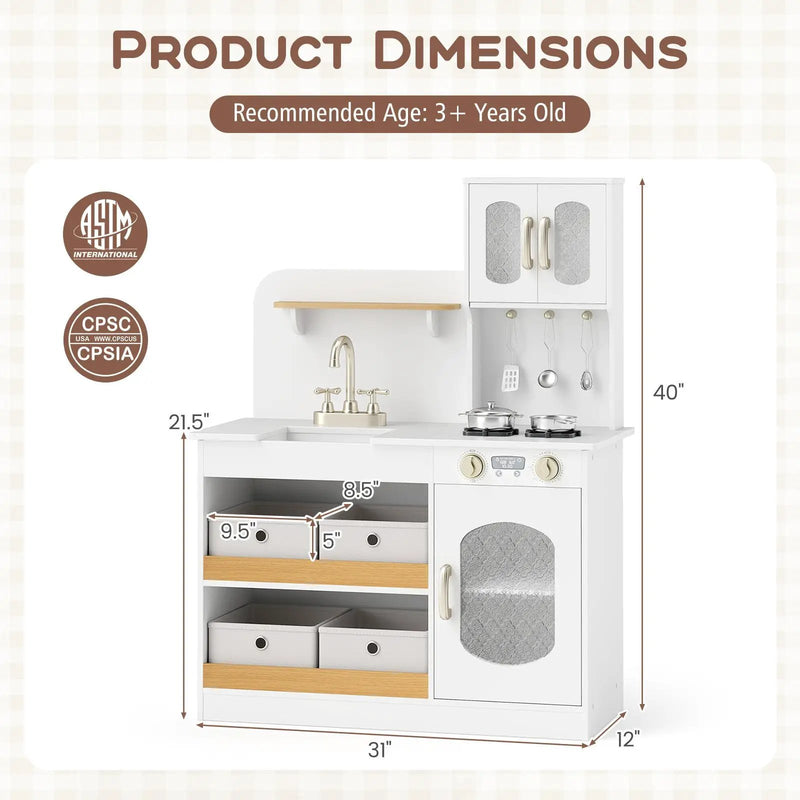 Kids Kitchen Playset with Cooking Accessories and Toy Cuttable Veggies-White by DirectDeals