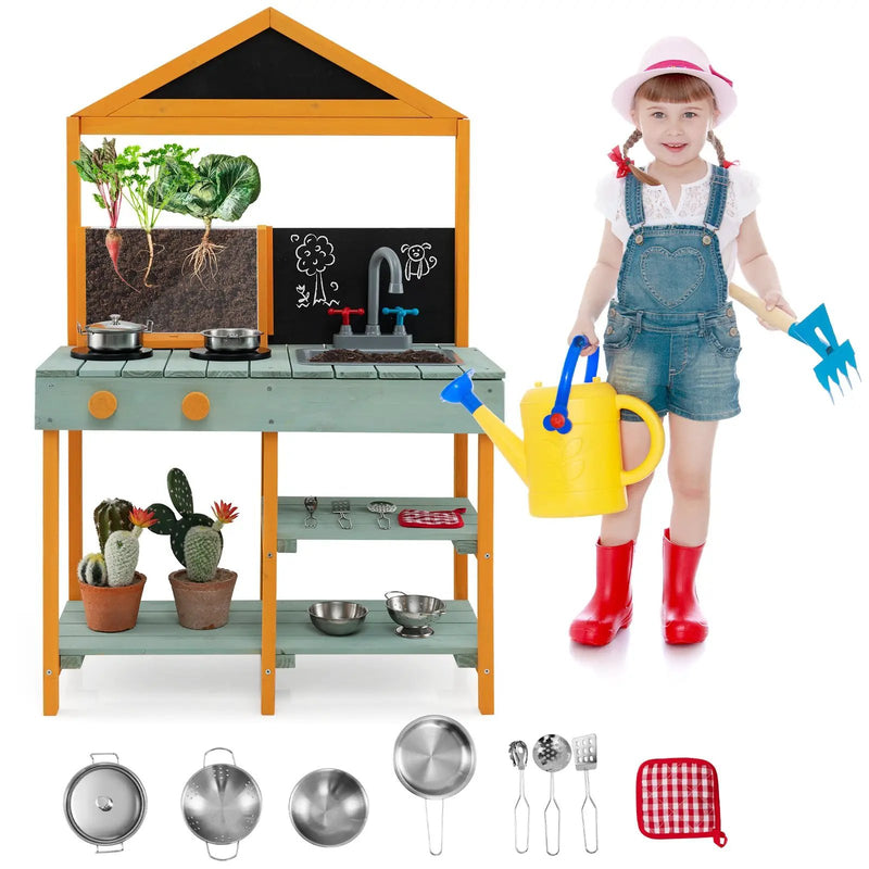 Kids Kitchen Playset with Root Viewer Planter and Rotatable Faucet by DirectDeals