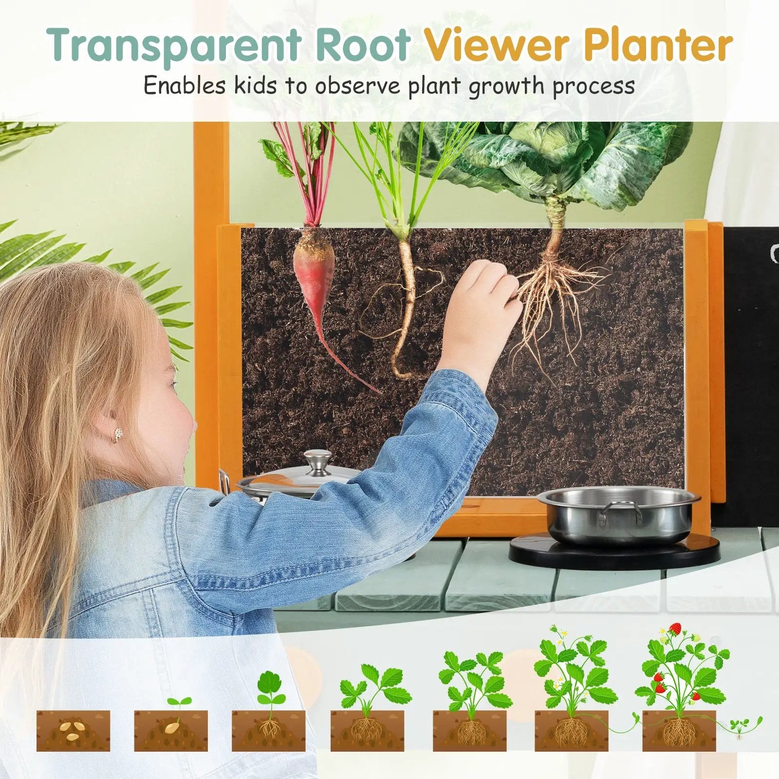 Kids Kitchen Playset with Root Viewer Planter and Rotatable Faucet by DirectDeals