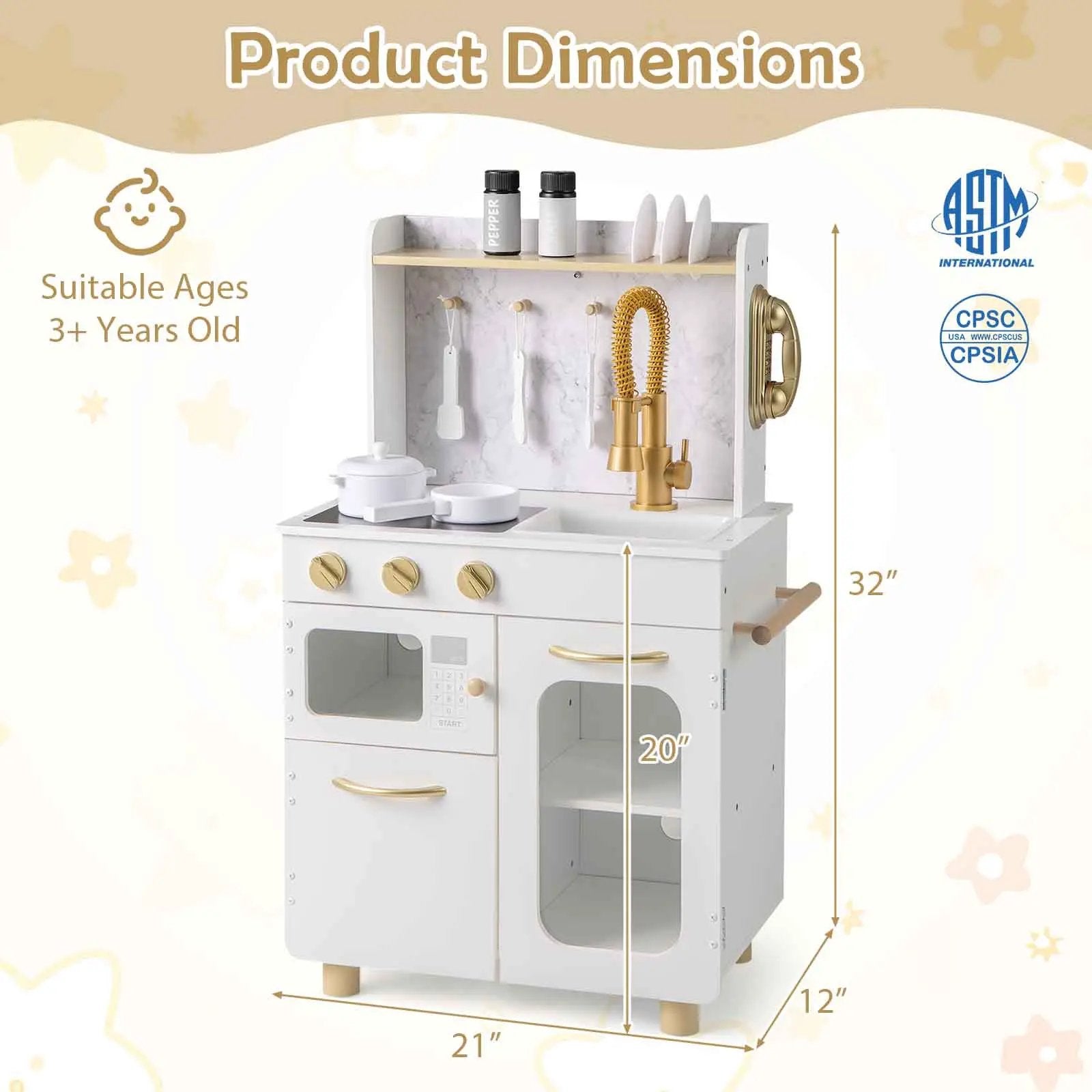 Kids Kitchen Set Pretend Play Kitchen with Stoves Faucet Sink Telephone Microwave and Oven-White by DirectDeals