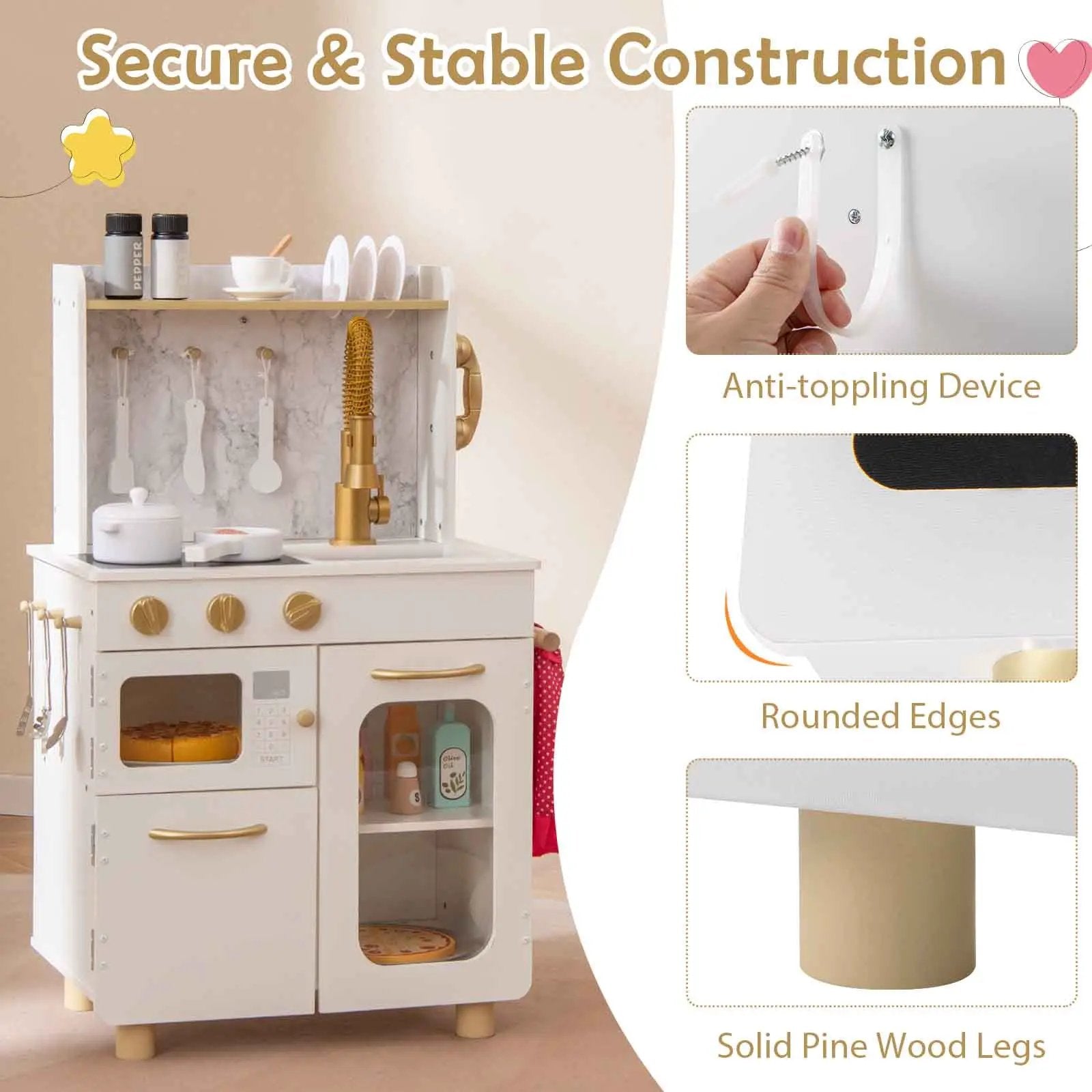 Kids Kitchen Set Pretend Play Kitchen with Stoves Faucet Sink Telephone Microwave and Oven-White by DirectDeals