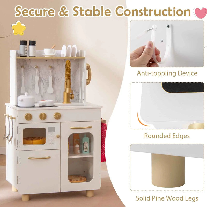 Kids Kitchen Set Pretend Play Kitchen with Stoves Faucet Sink Telephone Microwave and Oven-White by DirectDeals